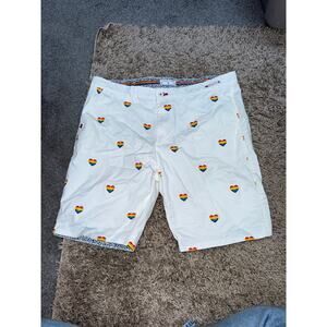 Denim & Flower Ricky Singh shorts featuring embroidered rainbow heart men's 36